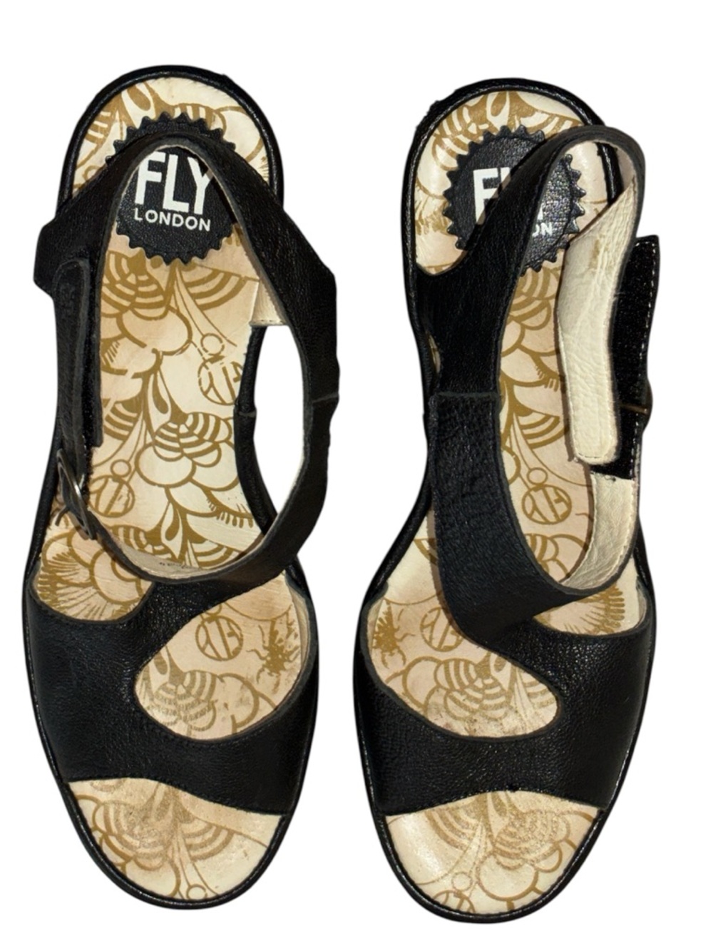 Fly London Black Leather Open-Toe Slingback Sandals Sz 39